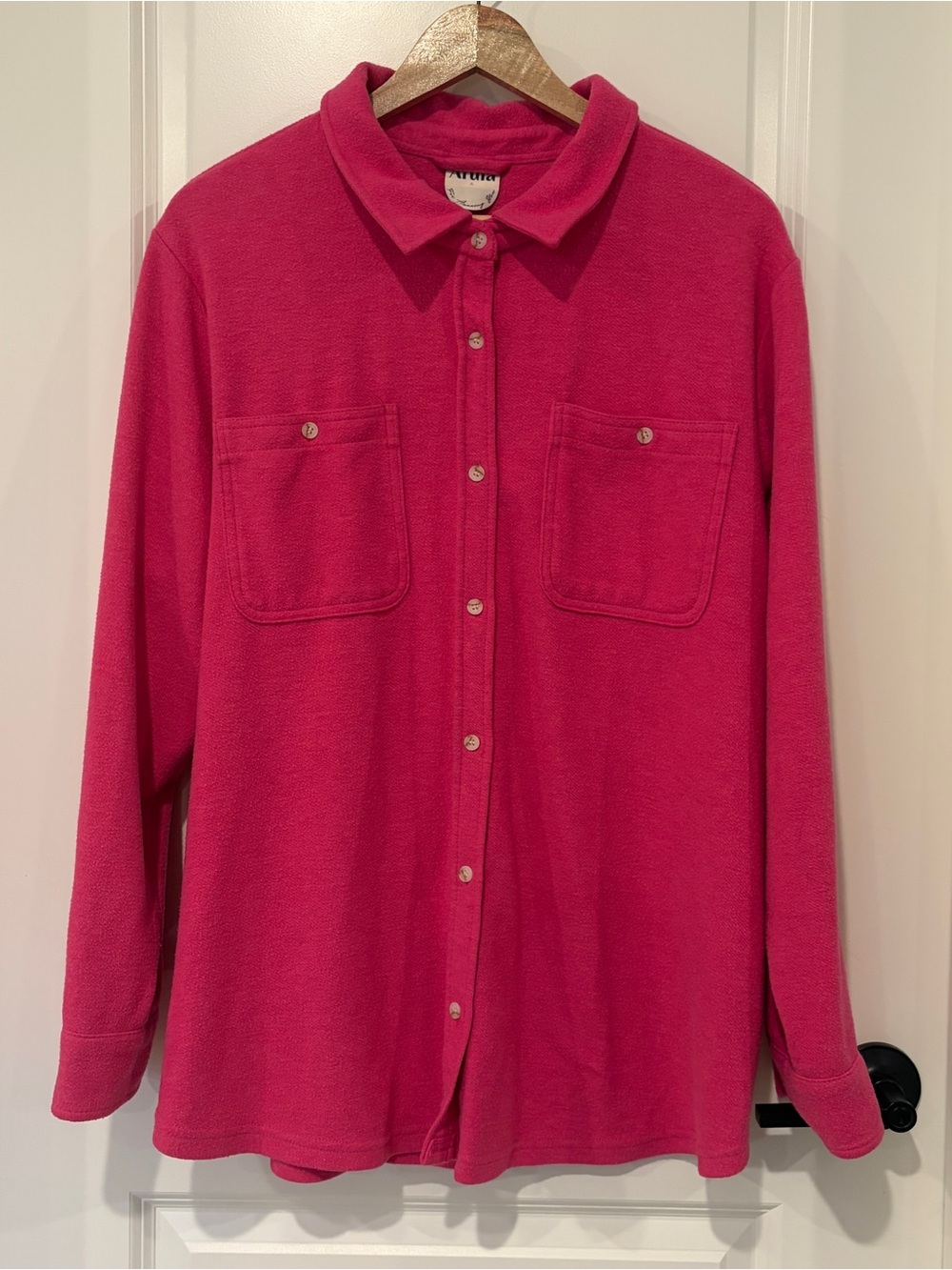 Arula Hot Pink Magenta Button Down Shirt Shacket Long Sleeve Size A 1X